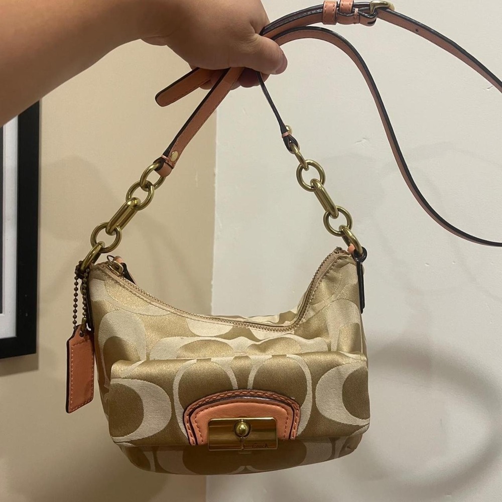Y2K 2000s cream and coral pink Coach Kristin Small Slouchy Hobo Crossbody Bag